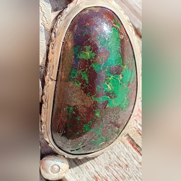 Old Natural Turquoise Ring Navajo Sterling Silver Handcrafted Sz 6.75 - Picture 6 of 15